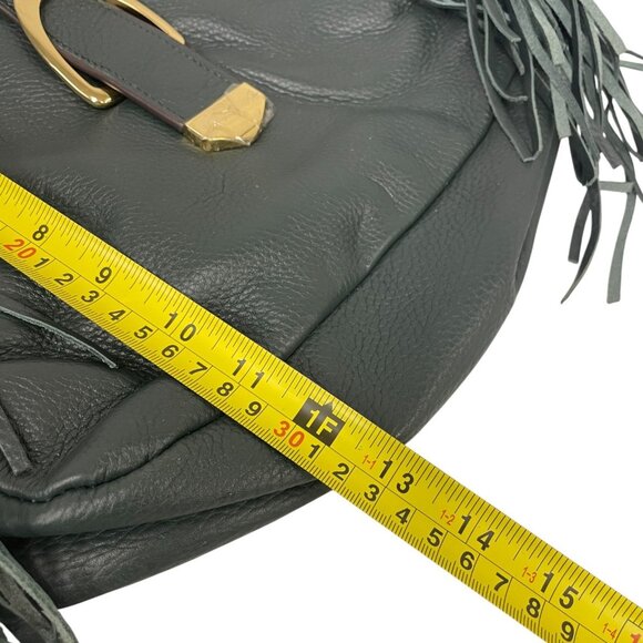 Gili Womens Shoulder Handbag Medium Green Fringe Pebbled Leather Satchel Purse - Picture 9 of 10